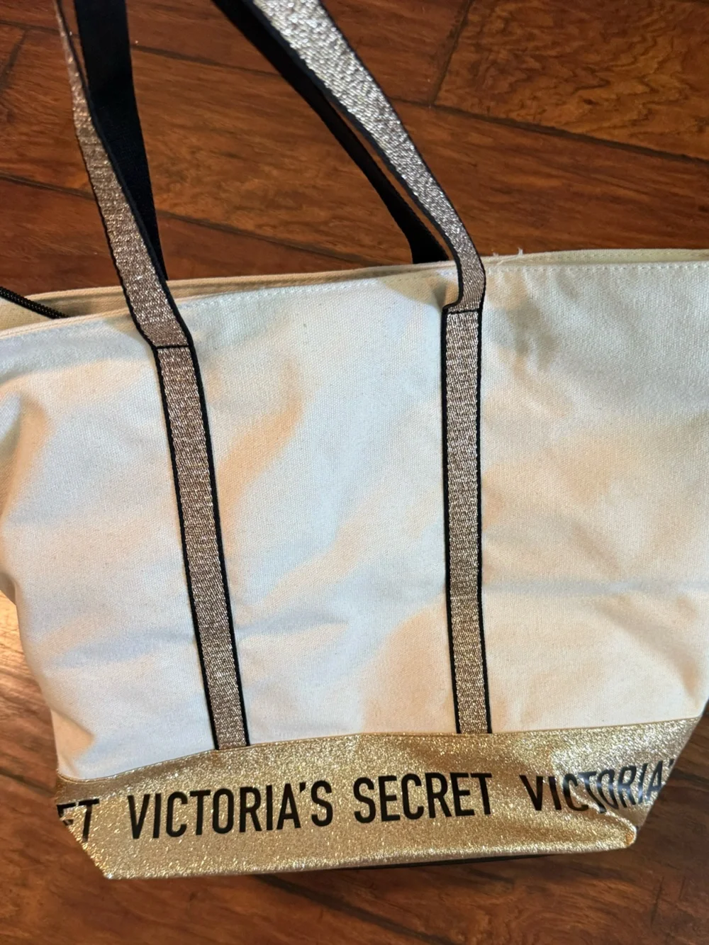 Victoria's Secret Cream and Gold Glitter Tote